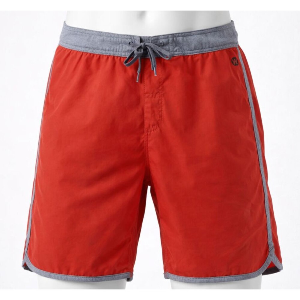 Travis Mathew Board Shorts Mens 38 Red Gray Stretch Swim Suit Trunks Flat Front